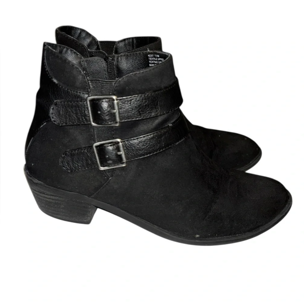 Madden Girl Double Buckle Black Ankle Booties Women 7.5 - Picture 1 of 7